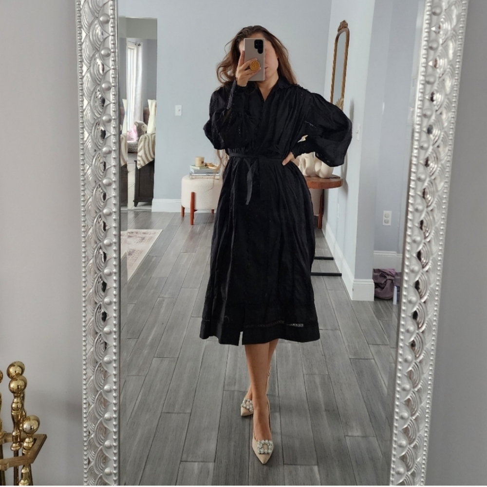 Zimmermann Black Openwork Trim Dress size 1 $1350 midi maxi